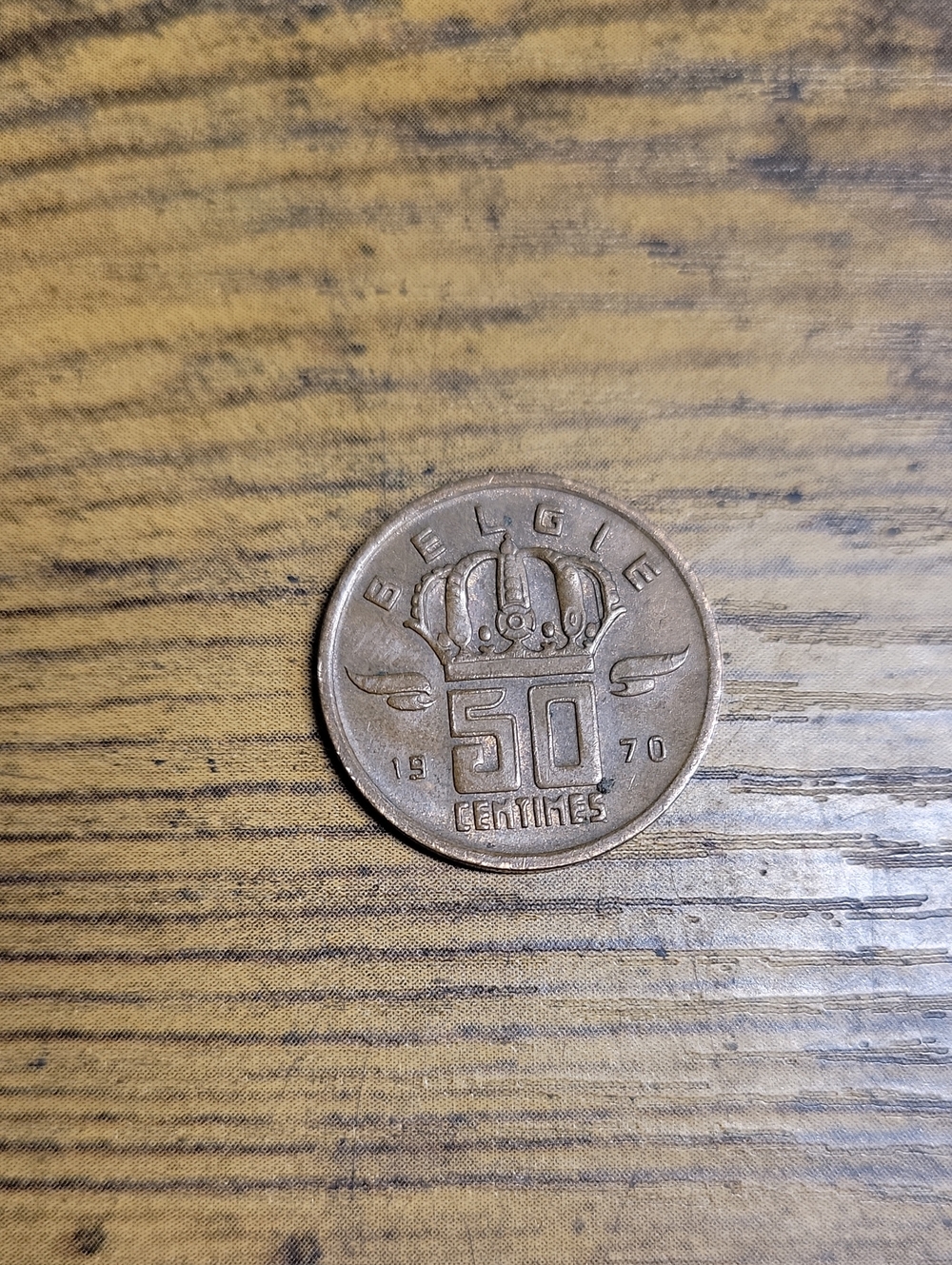 Vintage 1970 Belgium 50 Centimes Coin - Copper Tones